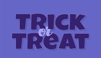 Trick Or Treat Vector Greeting Card. Cute Halloween Ghosts on Blue Background. Poster in Flat Cartoon style